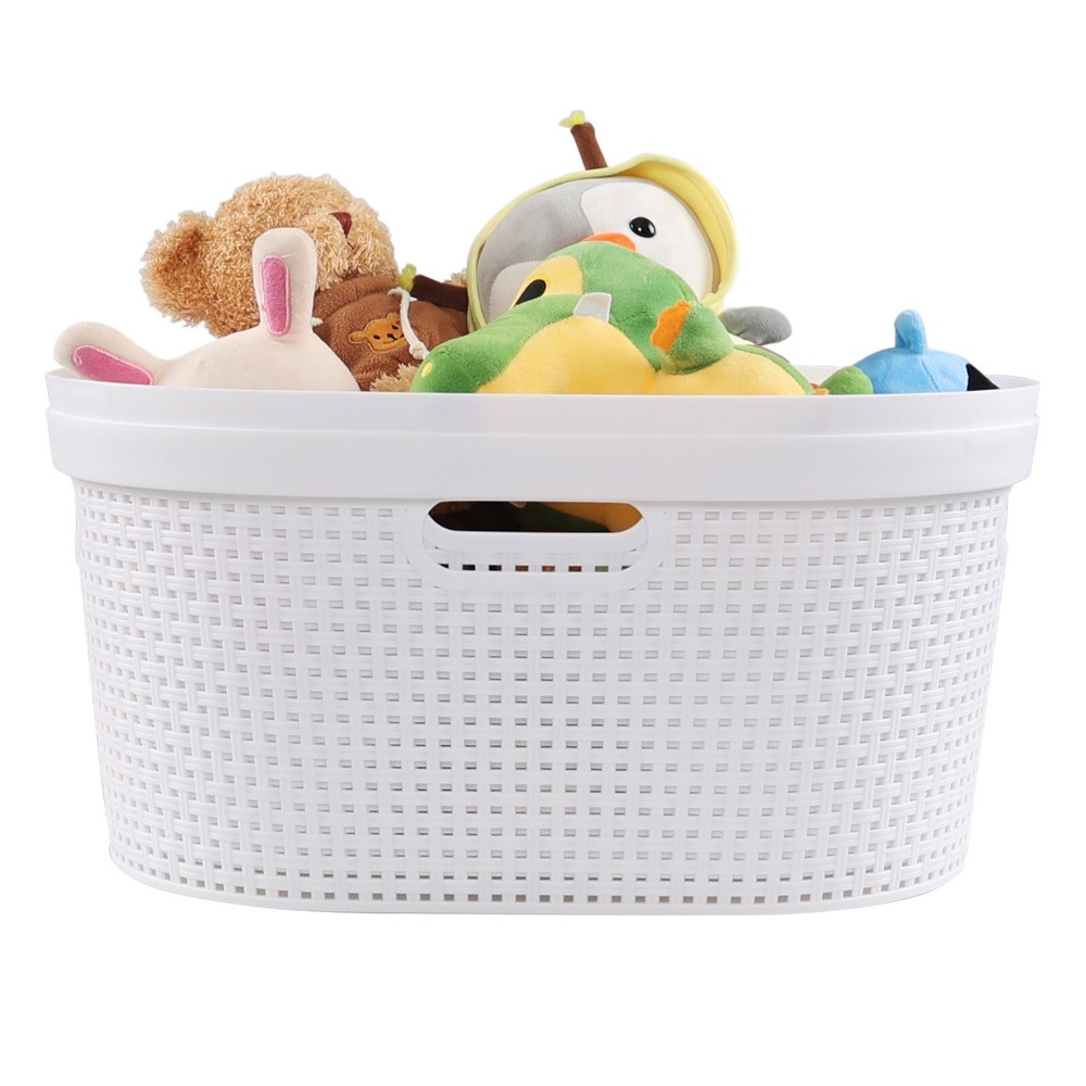 40L Large Laundry Basket Plastic Stacking Clothes Hamper (4 Packs, White+Gray)