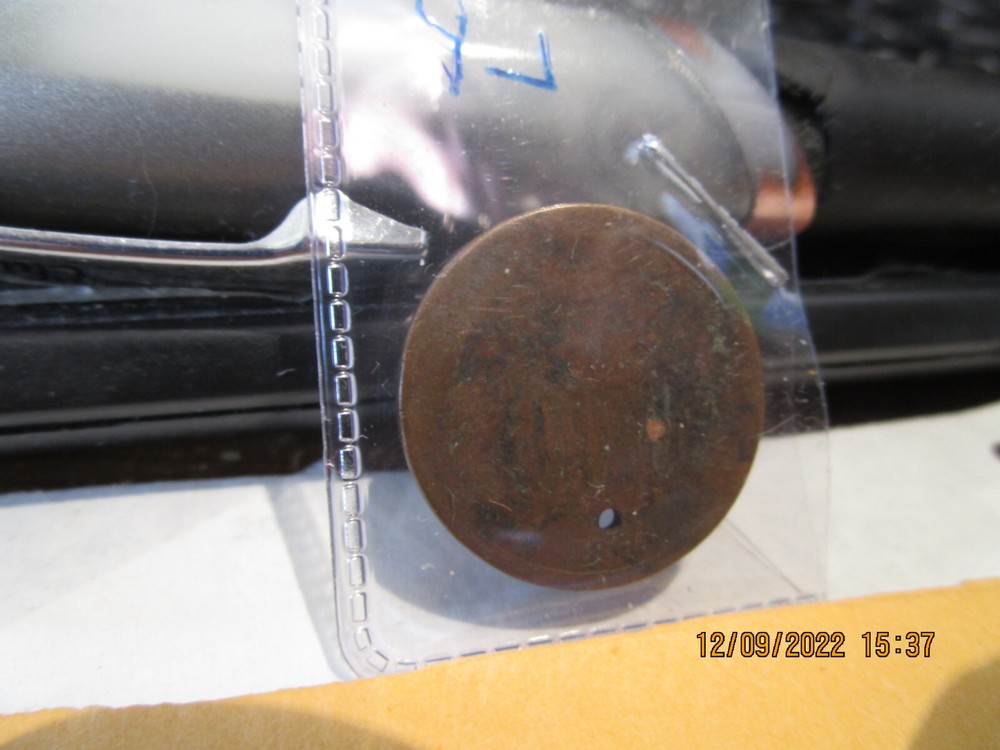 1864 2 Cent Piece Small Motto AG has a hole