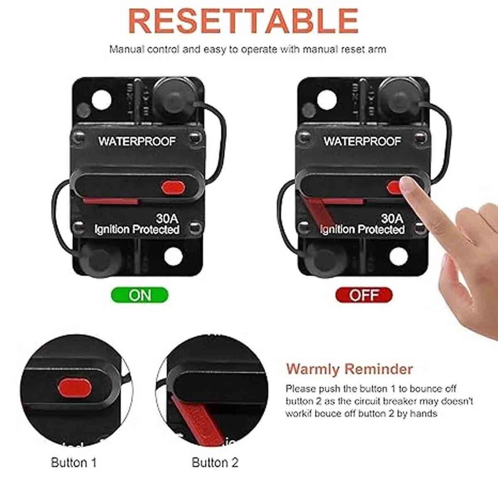 2Pack 30 Amp Marine Circuit Breaker Switch Fuses with Manually Reset Button