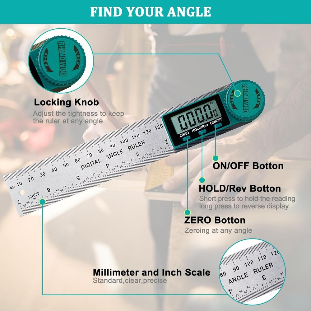 Digital Angle Finder Protractor, Ruler with 7inch/200mm, Angle...