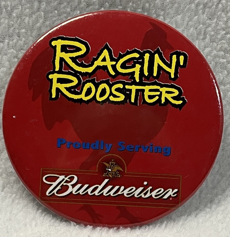 Vintage Ragin' Rooster Budweiser Pinback Button Pin