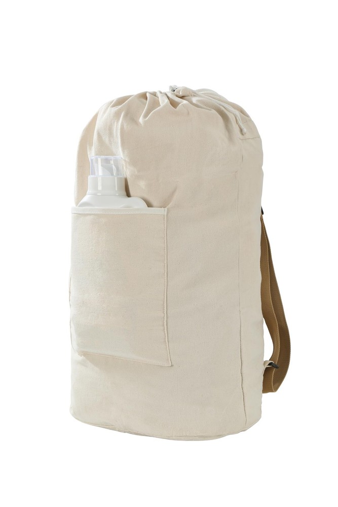 Canvas Laundry Bag, Washable Laundry Backpack, Adjustable Straps, Large Front