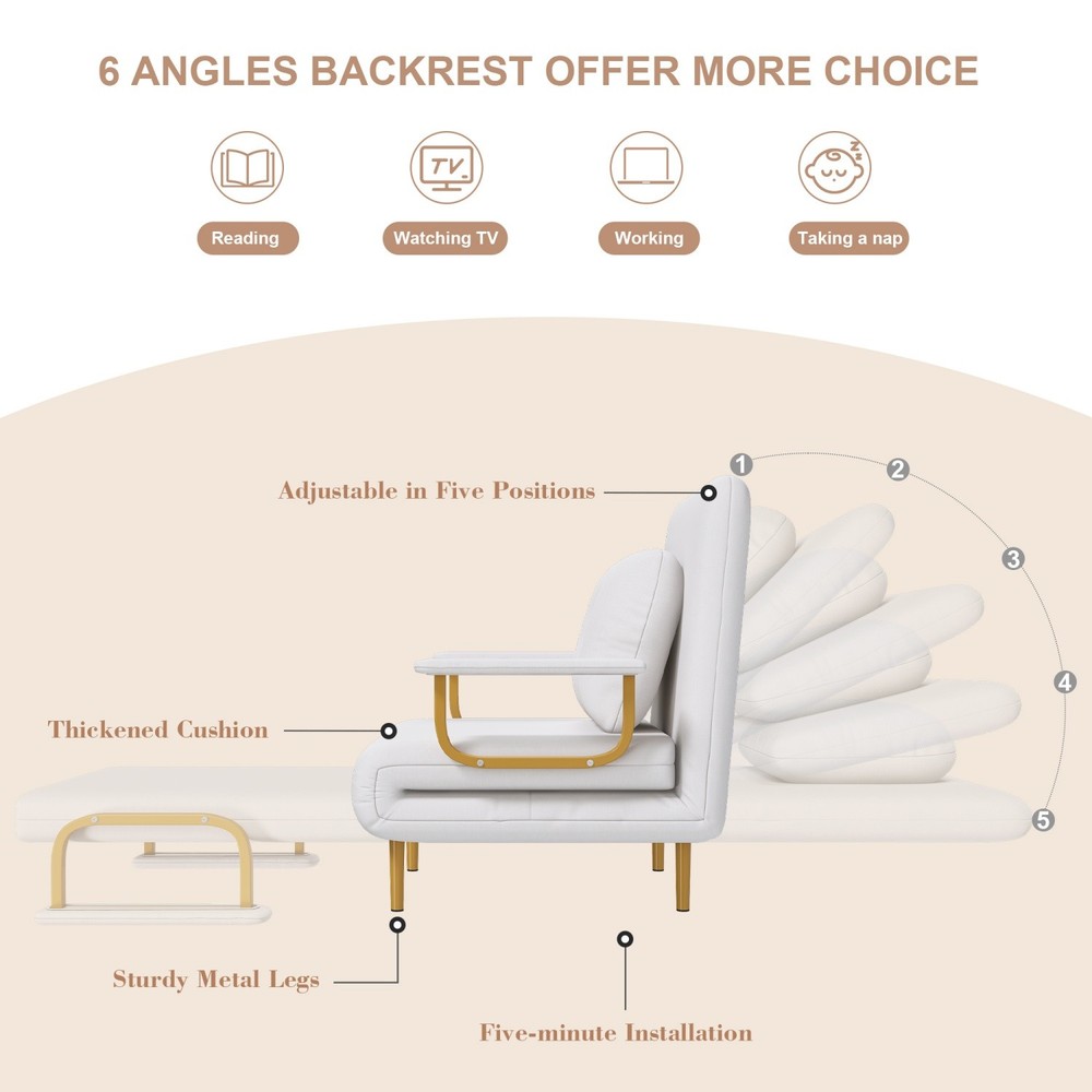 Convertible Sofa Bed 5-in-1 Multi-Function Folding Single Sofa Chair with Pillow