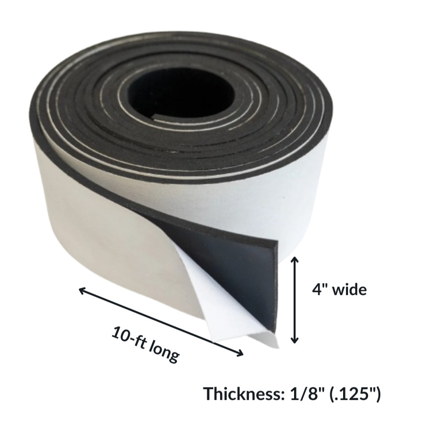 Neoprene Solid Strip with PSA 1/8" Thick x 4" wide x 10ft long 60A Duro, Black