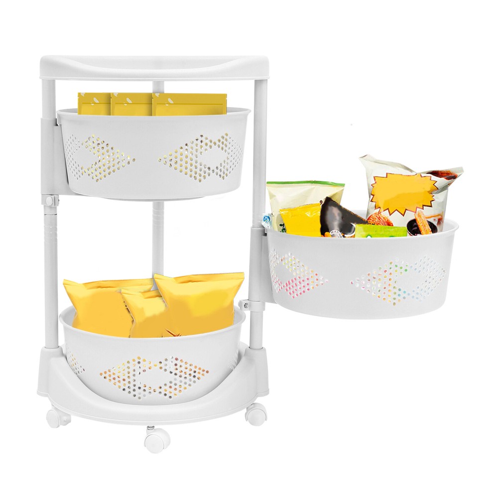 3 Layer Shelves Kitchen Storage Cart Rotating Basket Rack Vegetable Fruit Holder