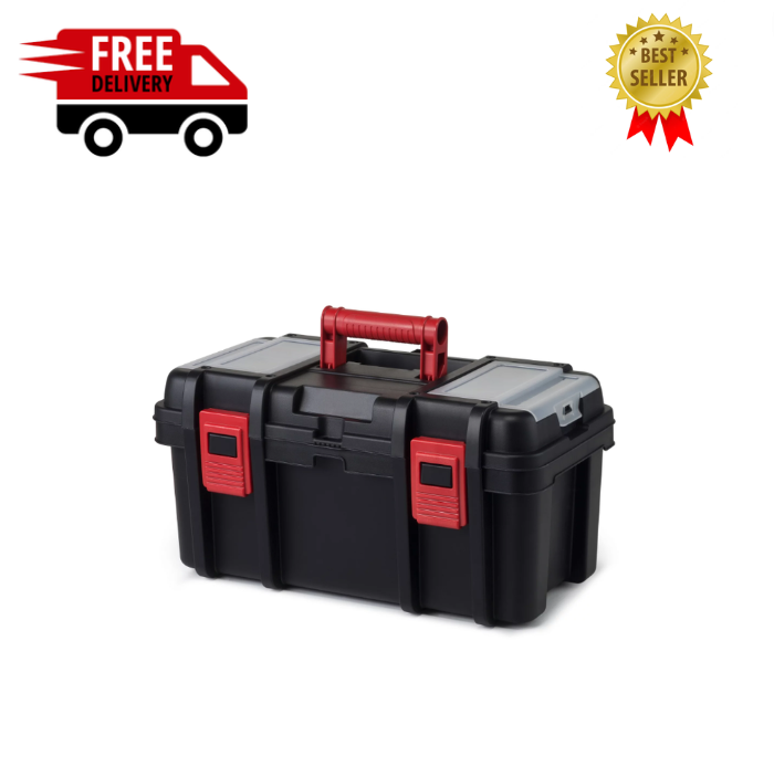 Hyper Tough 16-inch Toolbox, Plastic Tool and Hardware Storage, Black
