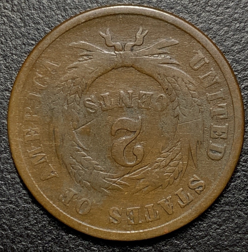 1864 Large Motto Two 2 Cent Piece 2c 180° Rotated Reverse Medal Alignment ERROR