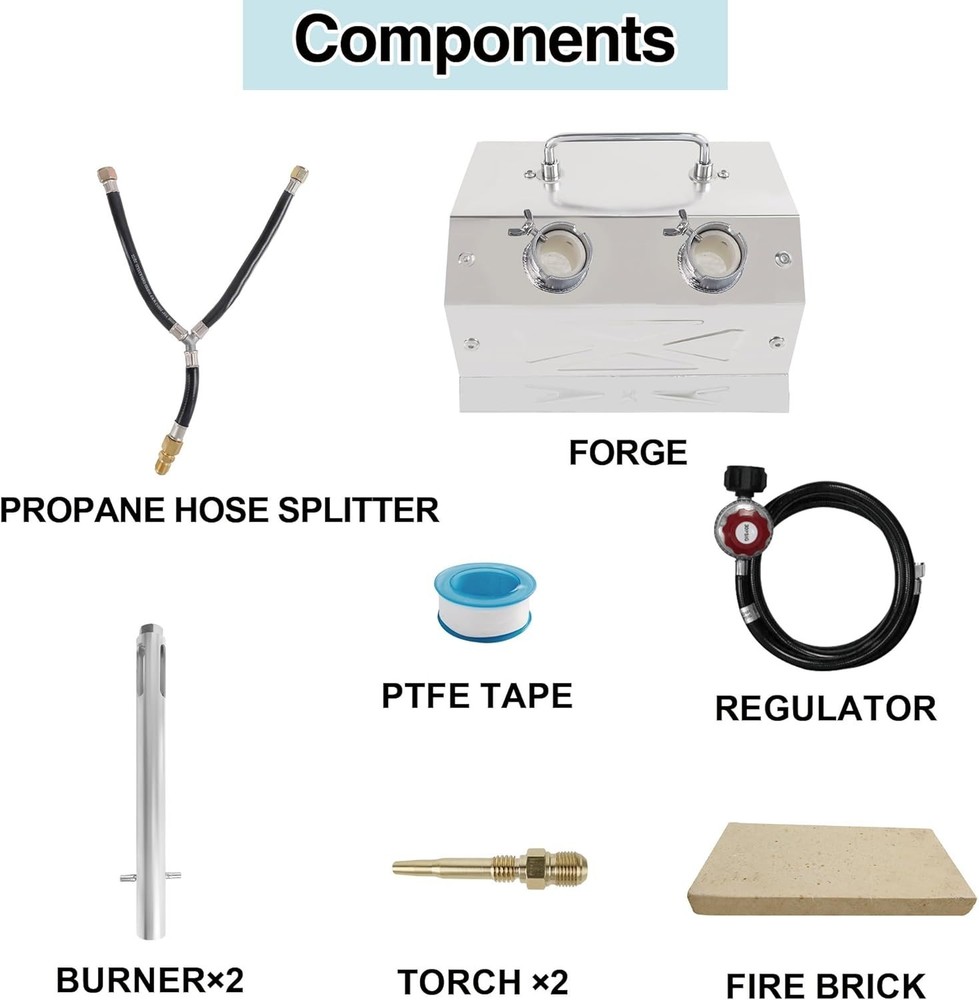 Double Burners Blacksmith Forge Starter Kit Stainless Steel 30PSI Regulator