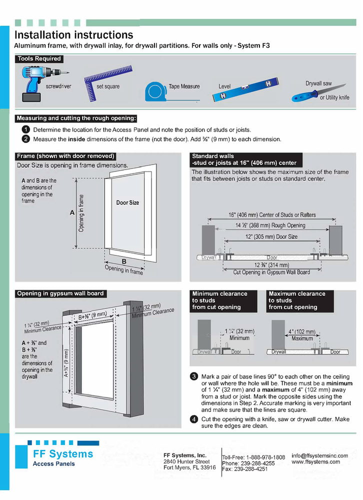 System F3 - Access Panel | Removable | Tile Application (½" Drywall, 12" X 12")