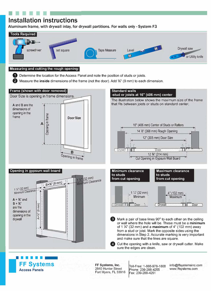 System F3 - Access Panel | Removable | Tile Application (⅝" Drywall, 16" X 16")