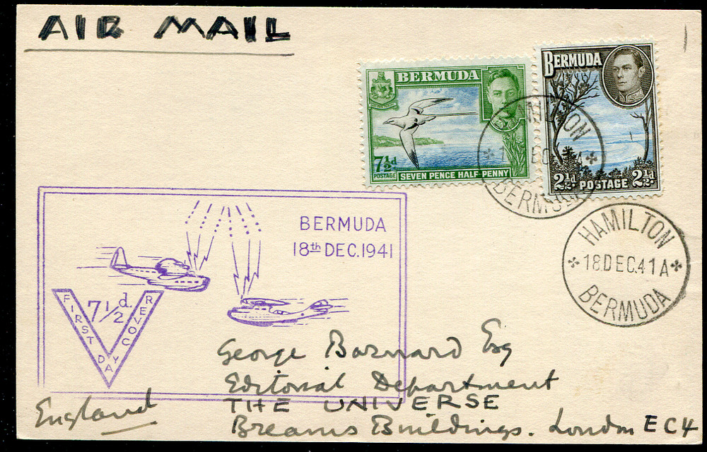 BERMUDA (23454): FIRST FLIGHT POST CARD/postmark/cancels