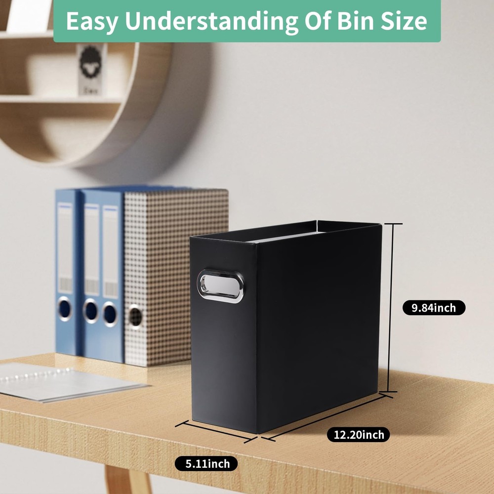 Collapsible File Organizer Box with Handle, Home Office Storage Black 2 Packs