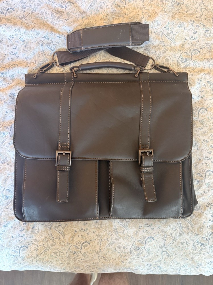Wilsons Leather Brown Briefcase Buckle Closure Adjustable Strap Top Handle