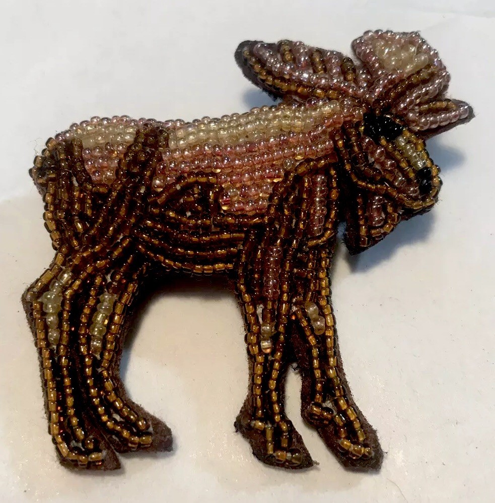 Hand Beaded Brooch Pin Walking Moose