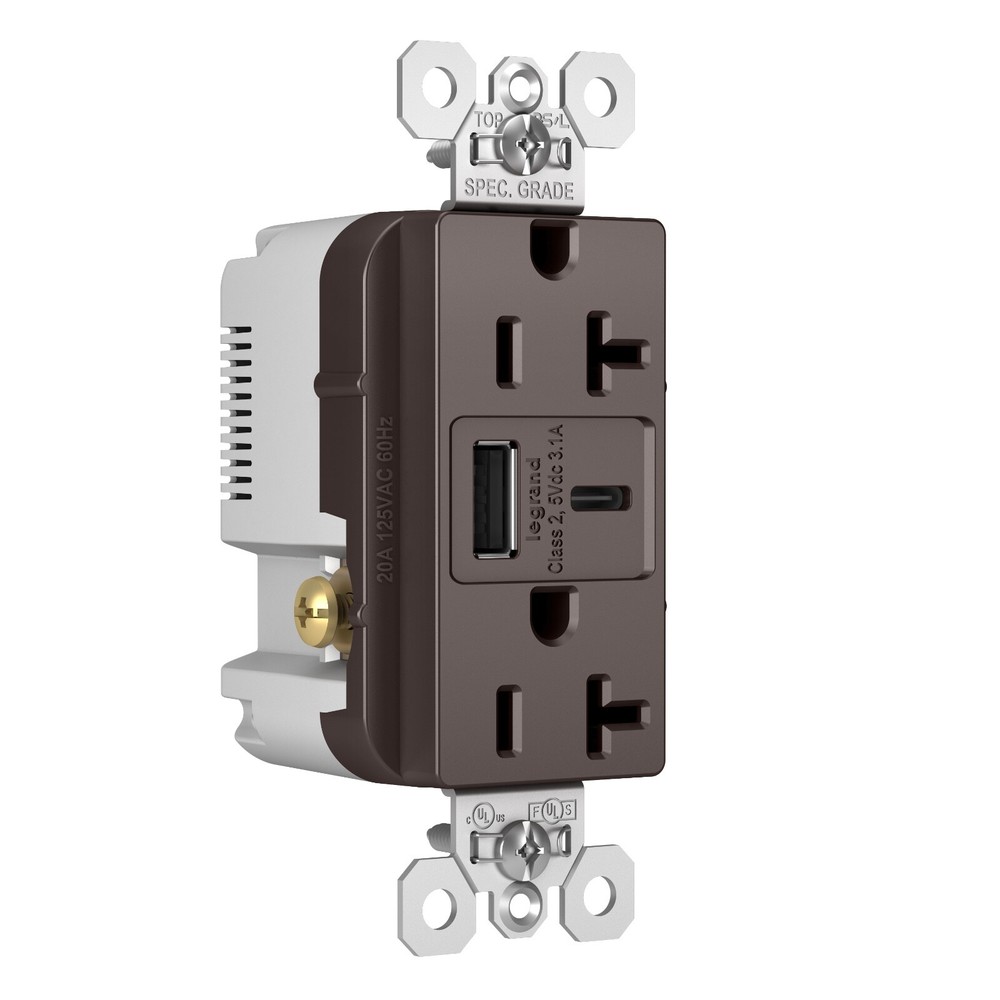Pass & Seymour SPEC GRADE TYPE A/C USB CHARGING RECEPTACLE - BROWN