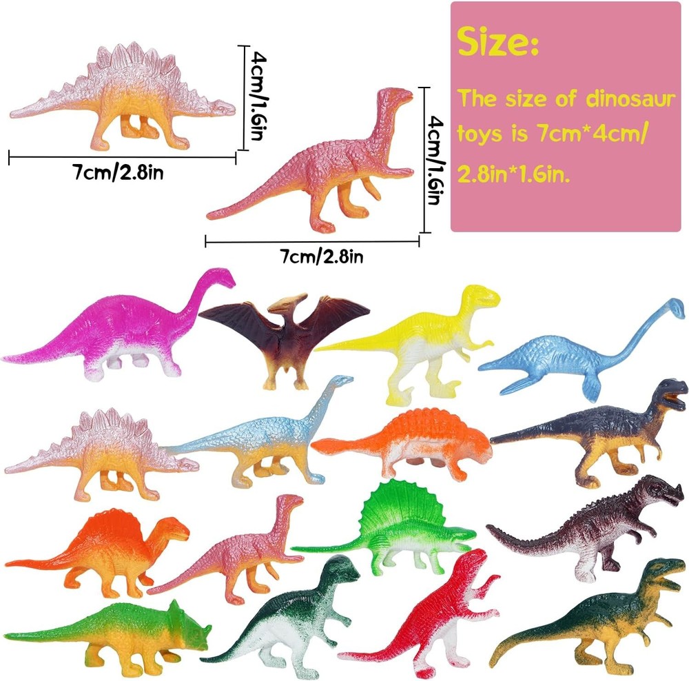 64Pcs Mini Dinosaur Figures, Assorted Small Plastic White, Red, Pink, Purple