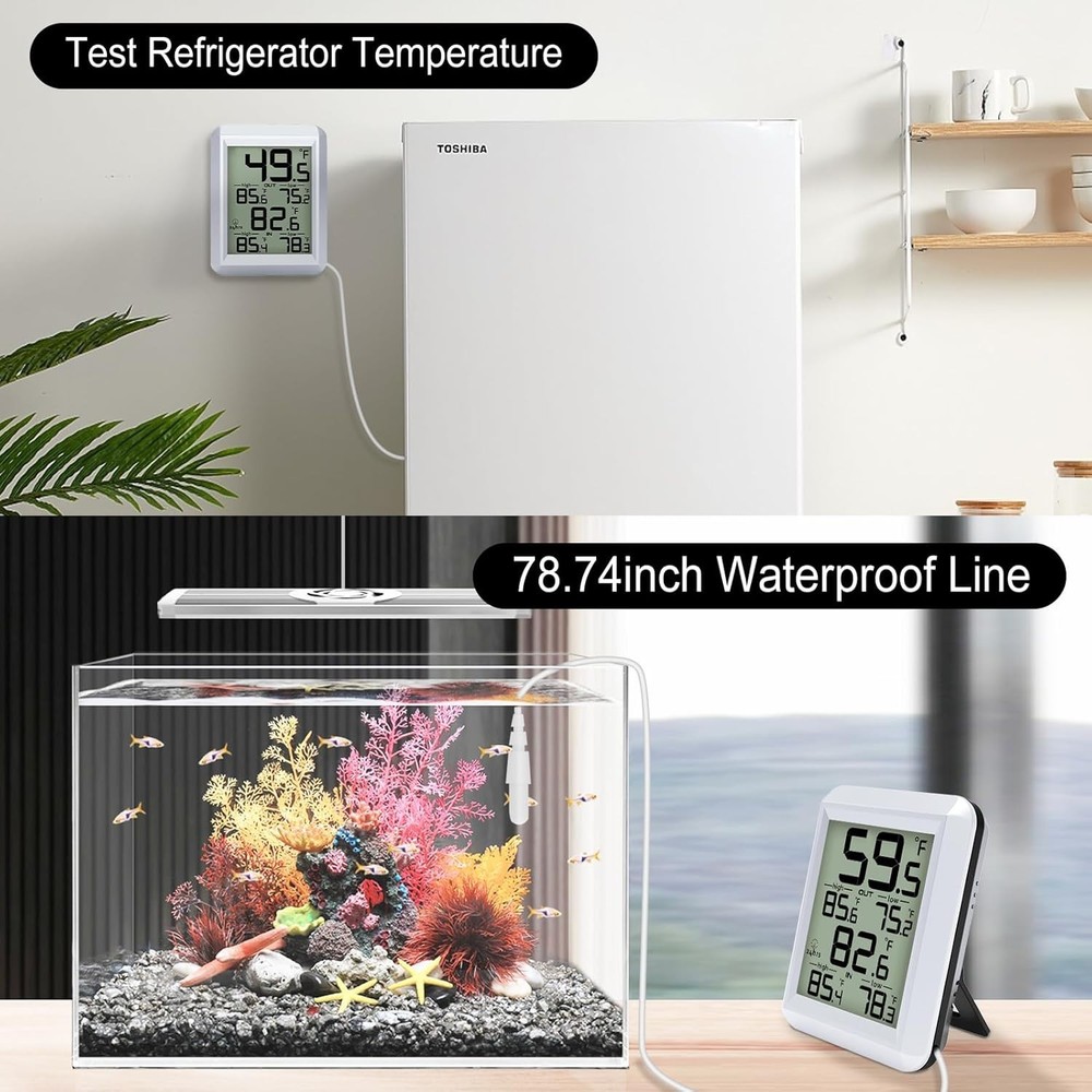 Digital LCD Thermometer for Home and Office - Wired, Waterproof, Compact Design