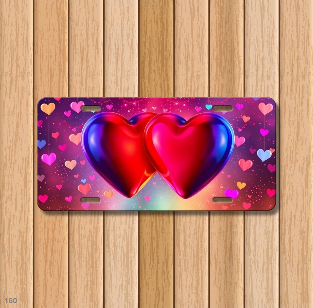 Bold Hearts License Plate Optional Text Auto Tag Everyday Gift