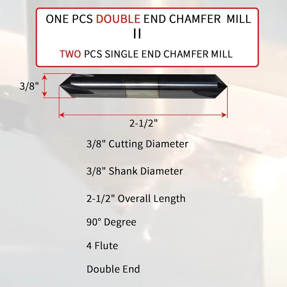 Double End 3/8" 4 Flute 90 Degree Solid Carbide Chamfer Mill - AlTiN Coated