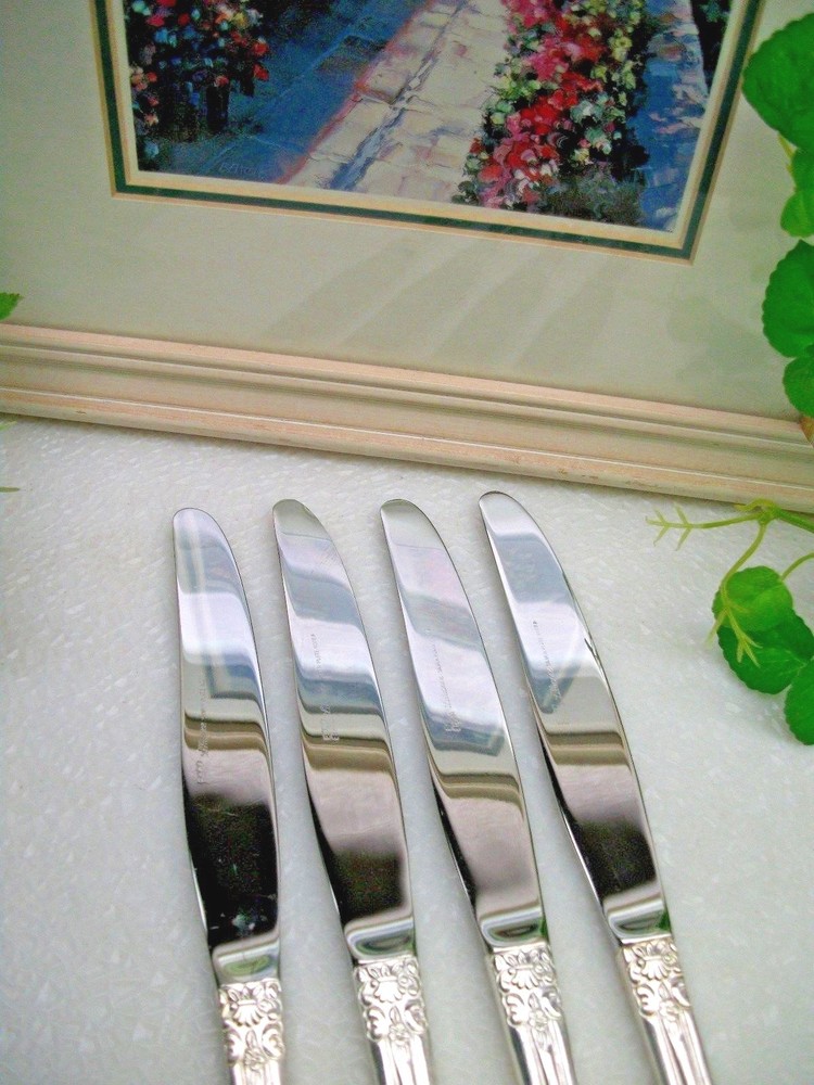 4 Ekco Eterna LILLIANNE Silverplate Flat Handle Dinner Knives