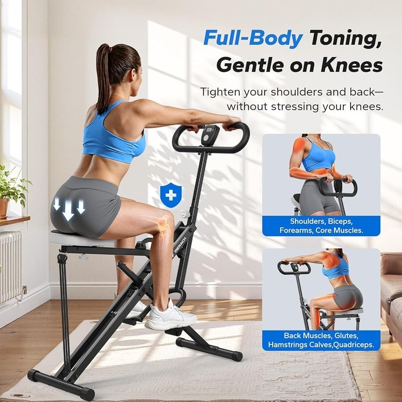 Squat Rowing Machine Foldable LCD Adjustable Resistance Hydraulic Workout US