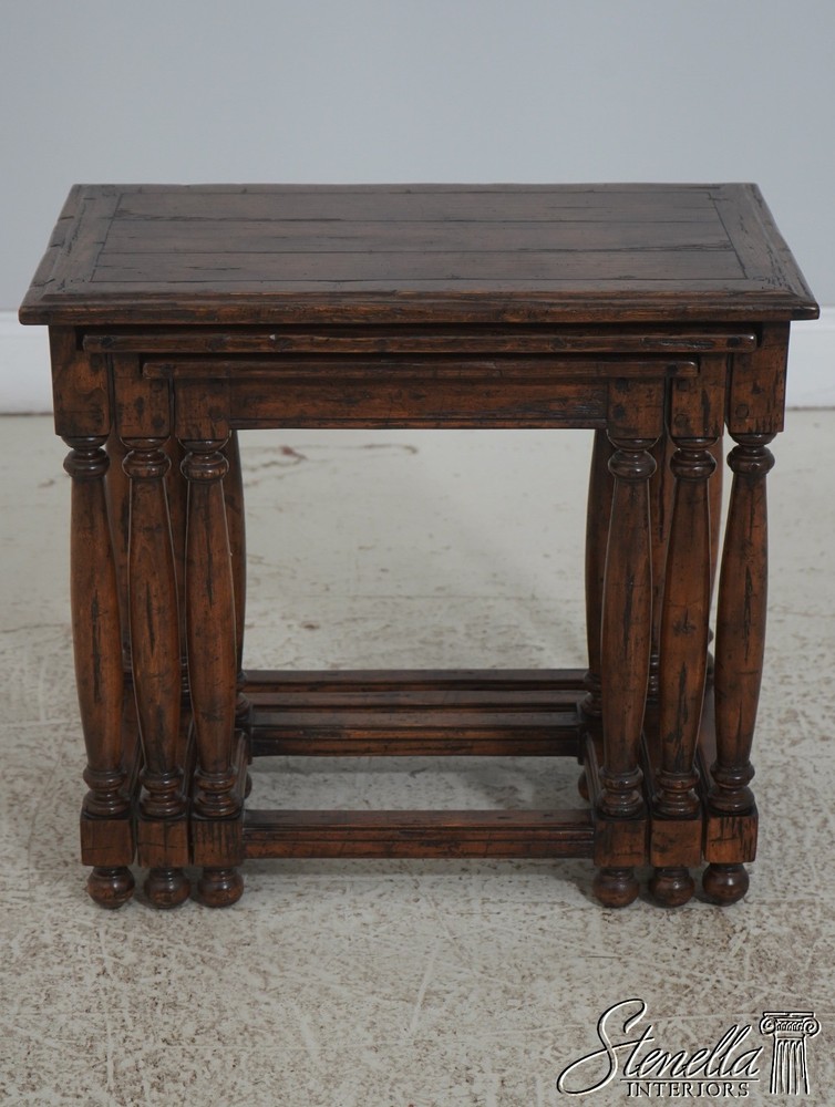 72043: GUY CHADDOCK Jacobean Distressed Oak Nesting Tables
