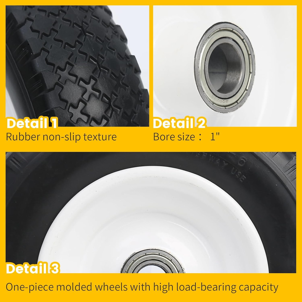 12" Flat-Free Solid Polyurethane Replacement Tire | 1" Bore, Centered Hub | Fits