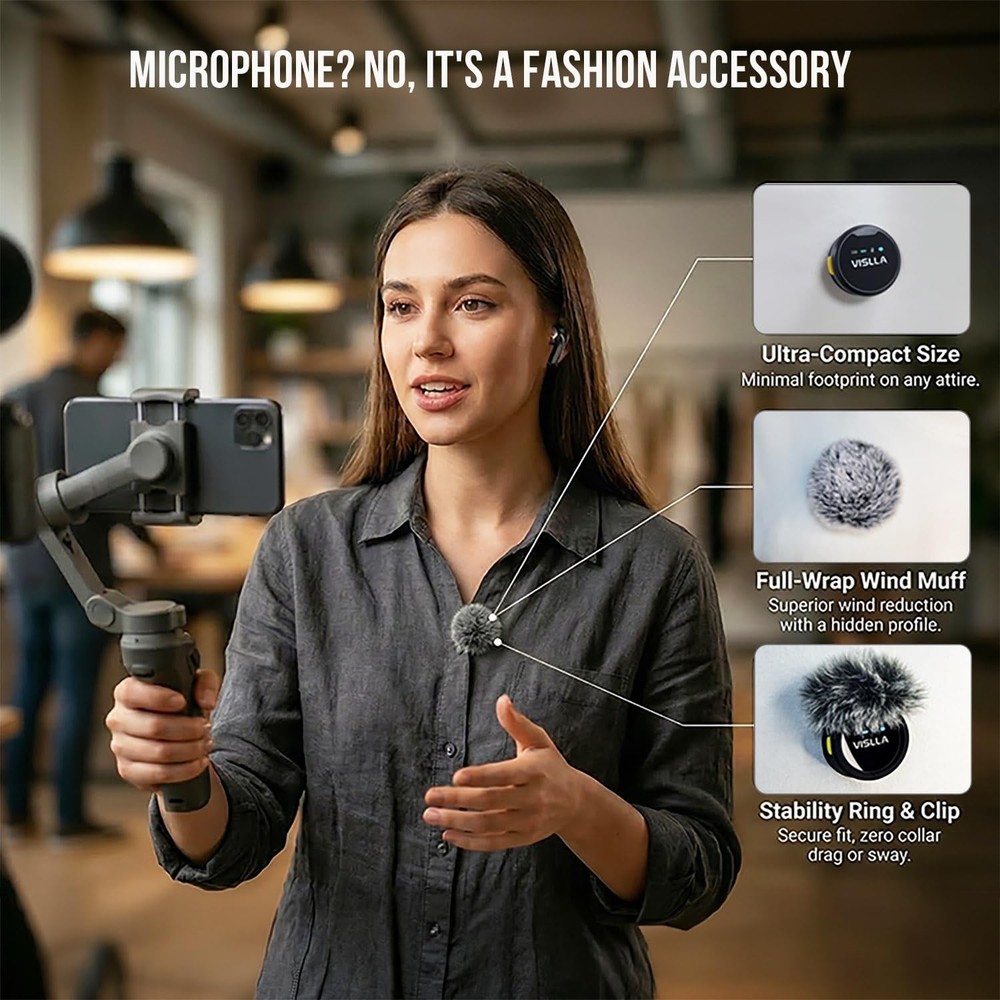 Mini Microphone for iPhone & Android, Furry Windscreen, Noise Cancelling Wire...