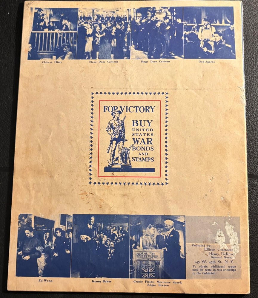 World War II - Stage Door Canteen Program Sol Lesser Nice Shape!