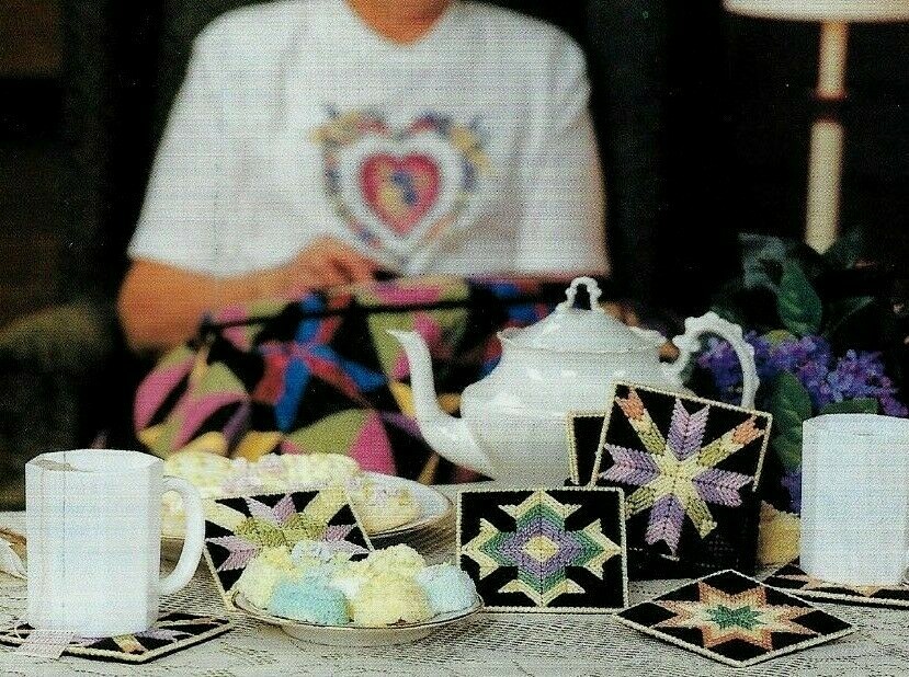 QUILT BLOCK STARS COASTERS HOME DECOR PLASTIC CANVAS PATTERN INSTRUCTIONS