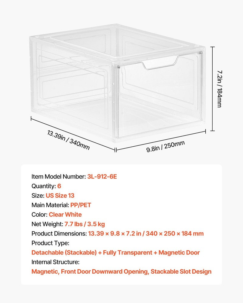 [New]Shoe Storage Boxes, 6 Pack Clear Stackable Shoe Boxes Storage Organizers wi