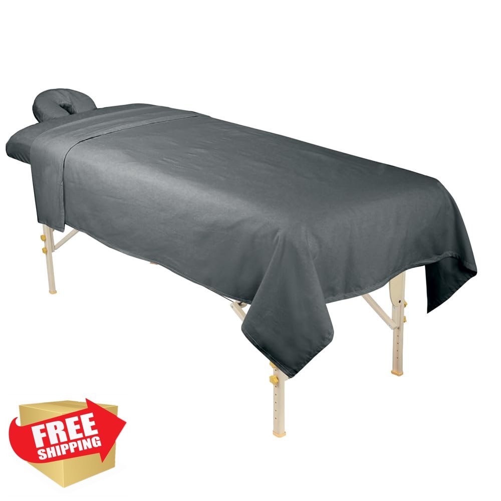 ForPro 3-Pc Flannel Massage Sheet Set, Cool Grey