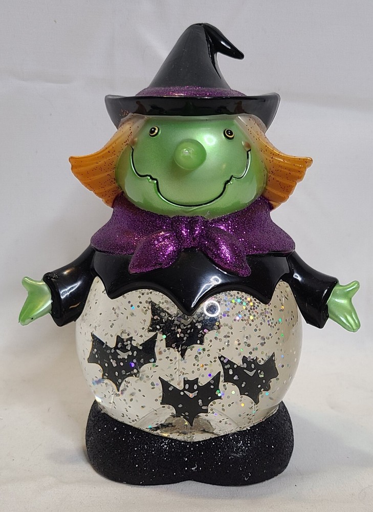 Halloween Witch Snowglobe - Bats Flying Lights Up With Different Colors