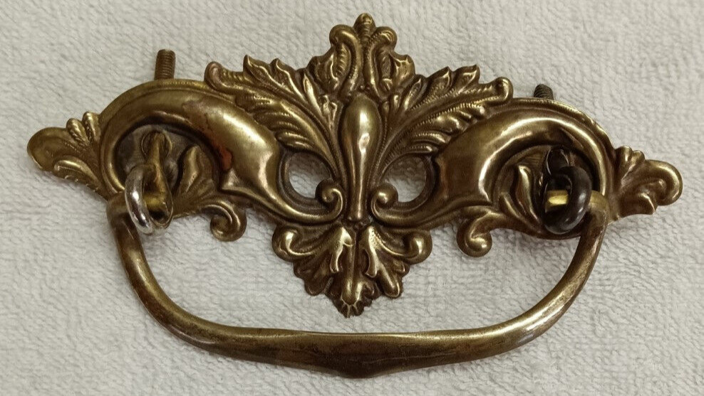 ORIGINAL ANTIQUE STAMPED BRASS DROP HANDLE DRAWER ,DESK,BIN, DOOR HANDLE/PULL