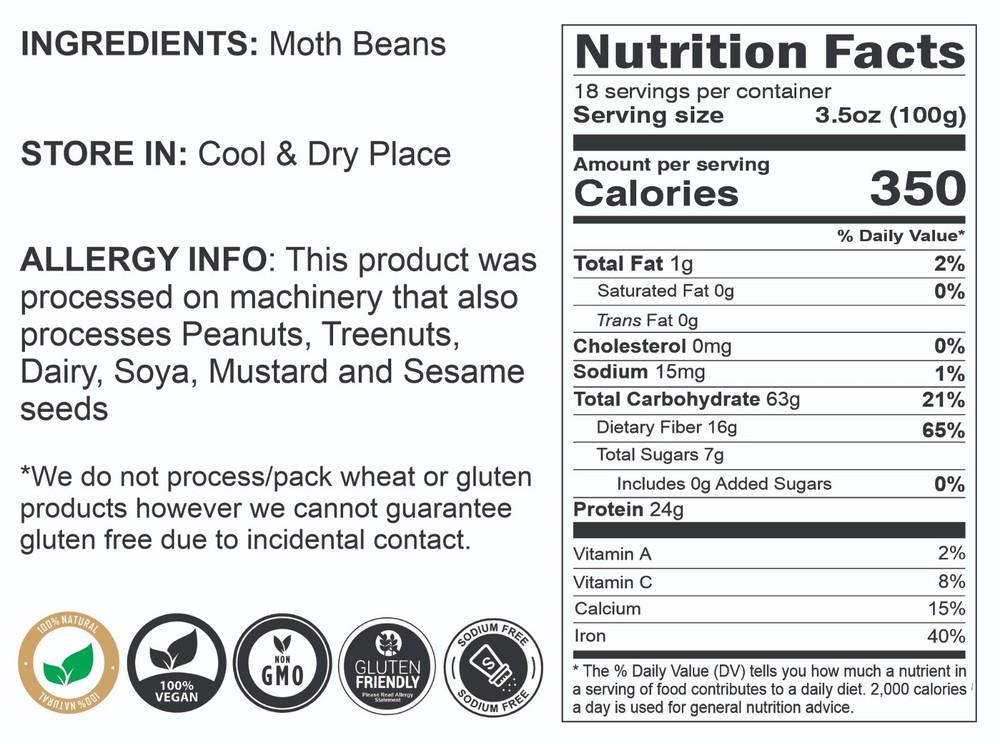 Rani Moth Beans Whole 64oz (4lbs) 1.81kg Bulk