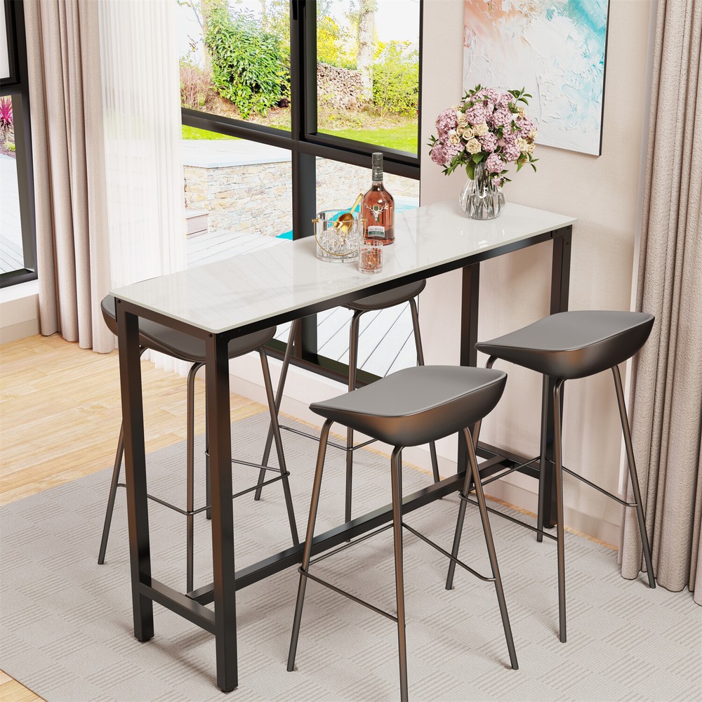 Tall Breakfast Bar Table Rectangle Pub Table Marble Top for Dining Room Coffee