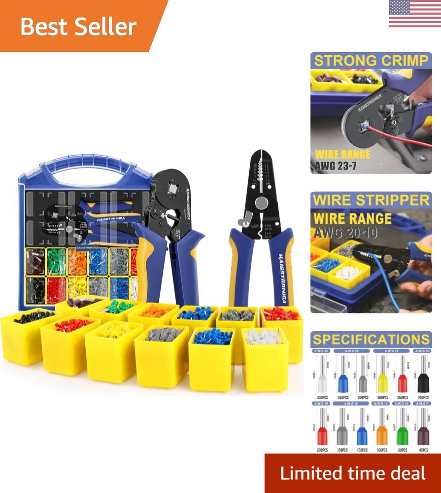 Professional Ferrule Crimping Tool Kit with 2500 Terminals & Wire Stripper