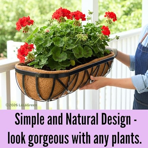 LaLaGreen 24 Inch, 2 Pack Railing Planters with Adjustable Mounting Brackets –