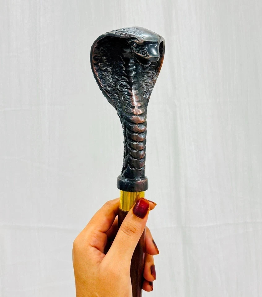 🔆NEW SOLID ANTIQUE SOLID BRASS COBRA HANDLE WOODEN WALKING STICK CANE VINTAGE