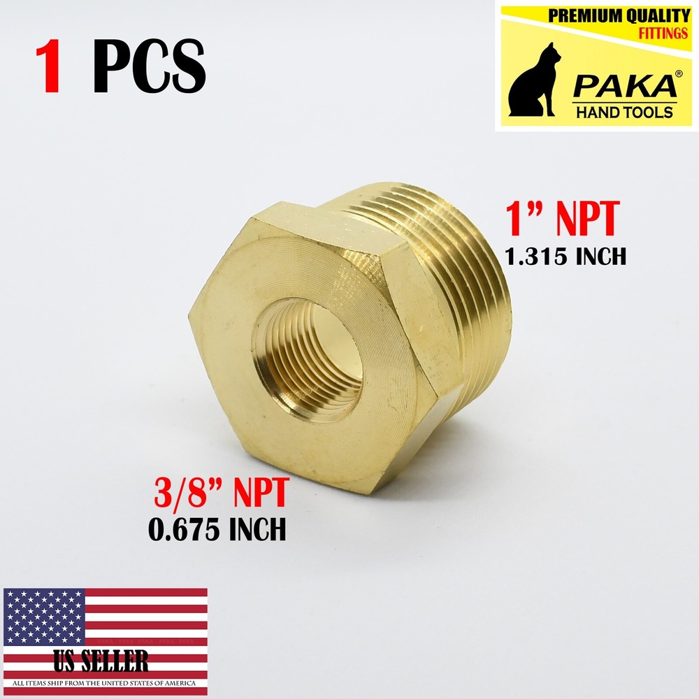 1 PC- 1" Male x 3/8" Female NPT Pipe reducer Hex Bushing adapter Brass Fitting