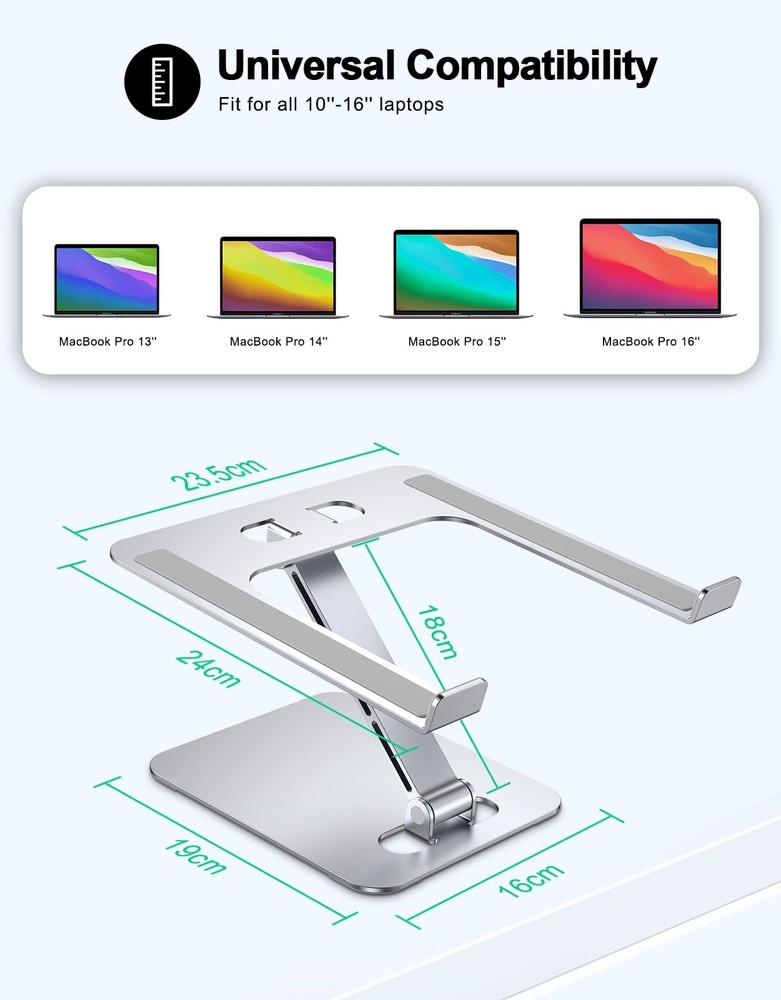 RIWUCT Foldable Laptop Stand, Height Adjustable Ergonomic Computer Silver