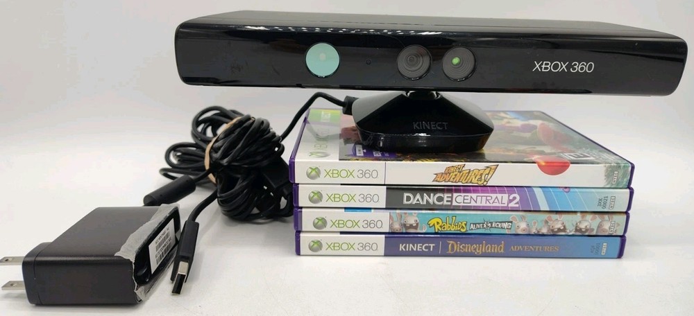 Microsoft Xbox 360 Kinect Sensor Bar + 4 Games Bundle *VGC* Tested* FREE SHIP!