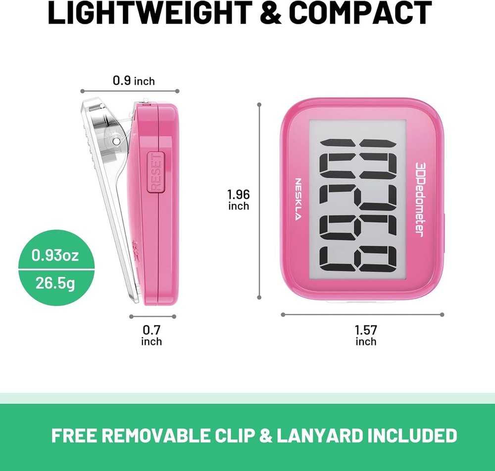 3D Pedometer for Walking, Simple Step Counter with Large Digital Display,