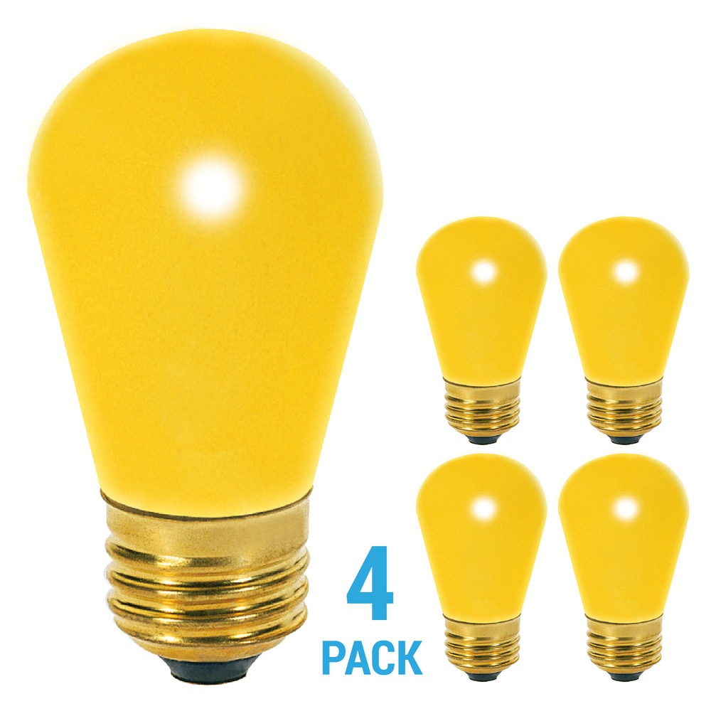 4 Pack YELLOW Patio String Light Sign Bulb 120V 11W S14 Medium E26 Base 11S14/Y