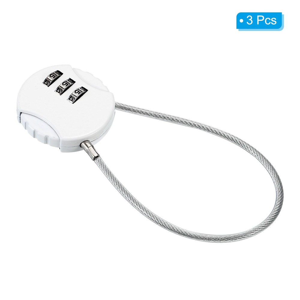 Small Combination Block 7.8", 3pc 3 Digit Luggage Lock, White