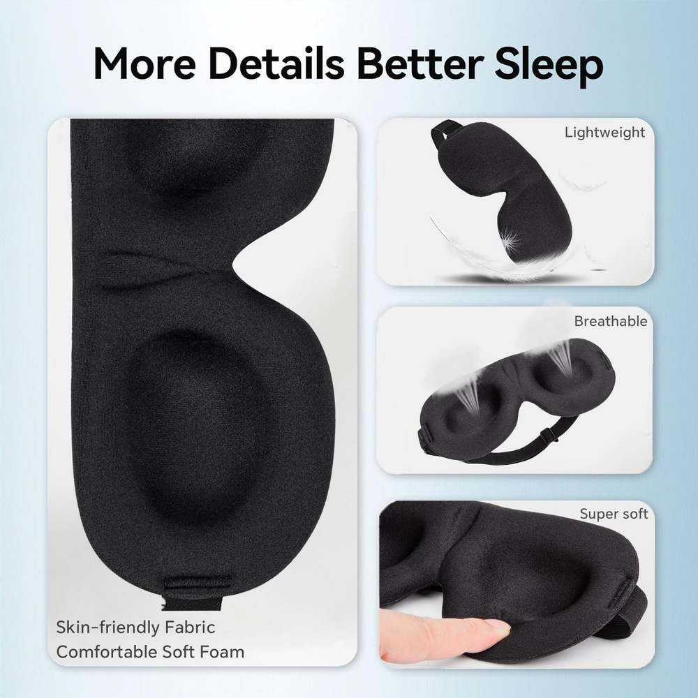 Sleep Mask for Side Sleeper 3 Pack 100% Blackout 3D Eye Mask for ...