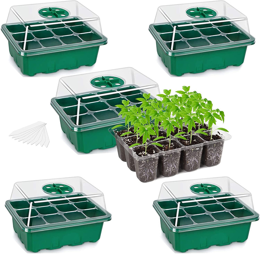 5-Pack Seed Starter Trays, Seed Starter Kit with Adjustable Humidity Dome and Ba