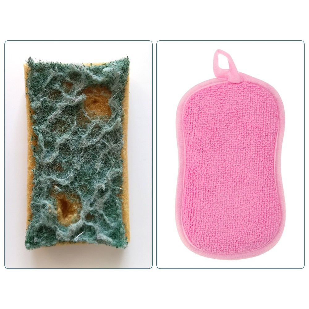 5 Pcs Multipurpose Microfiber Kitchen Dish Sponge Scrubber Pads, Pink