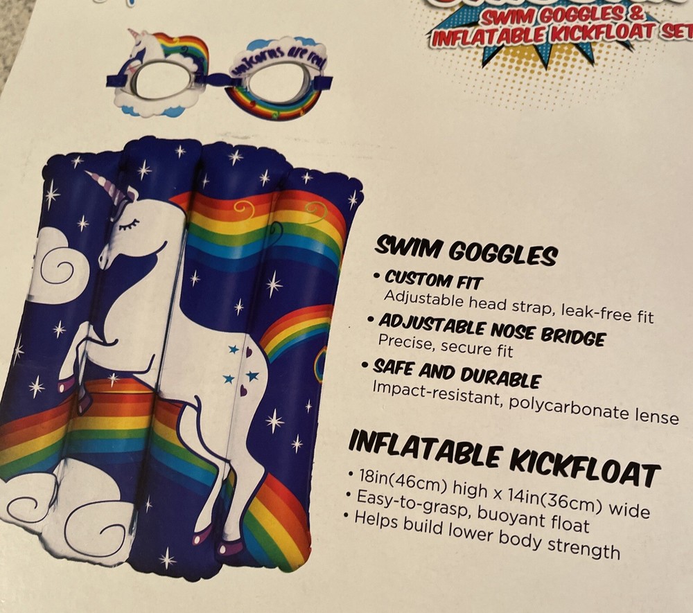 Unicorn Swim Goggles & Inflatable Kickfloat Set Aqua Splash 4+