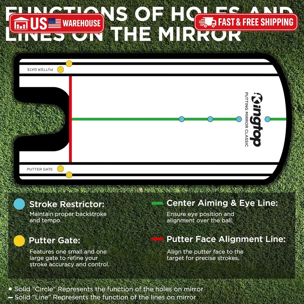 KINGTOP Golf Putting Mirror - Alignment Putting Training Aids for Consistency &
